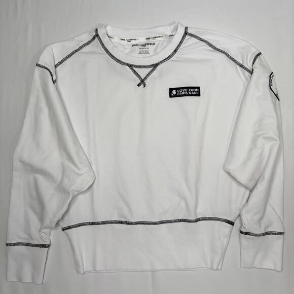 Karl Lagerfeld Women’s Cropped Top White Long Sleeve Batwing Size XS - Picture 1 of 7
